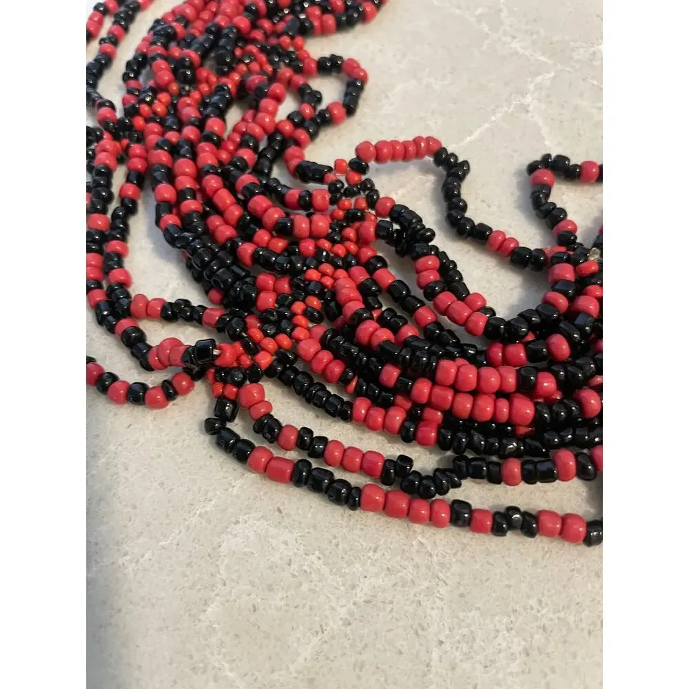 Multi stranded Necklace red and black beads statement piece jewerly